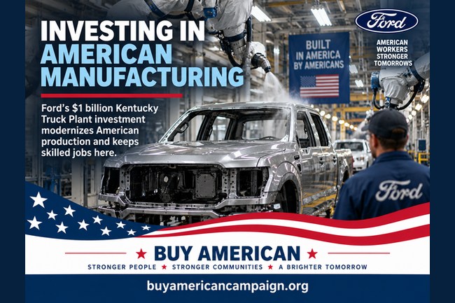 Editorial illustration of Ford truck production supporting the planned Kentucky Truck Plant paint-shop investment.