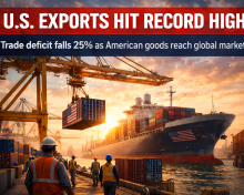 U.S. Trade Deficit Falls 25% as Exports Reach Record High
